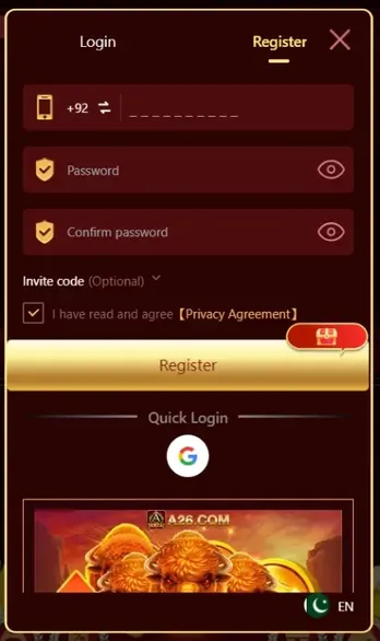 A26 Game Registration Interface